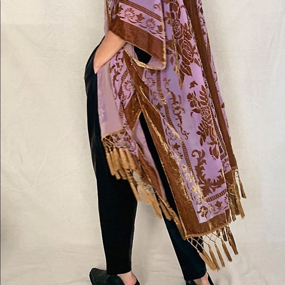 Free People Nightbird Burnout Velvet Fringe Kimono - Picture 3 of 6